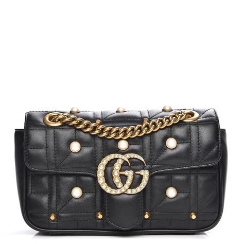 gucci pearl|Gucci black bag with pearls.